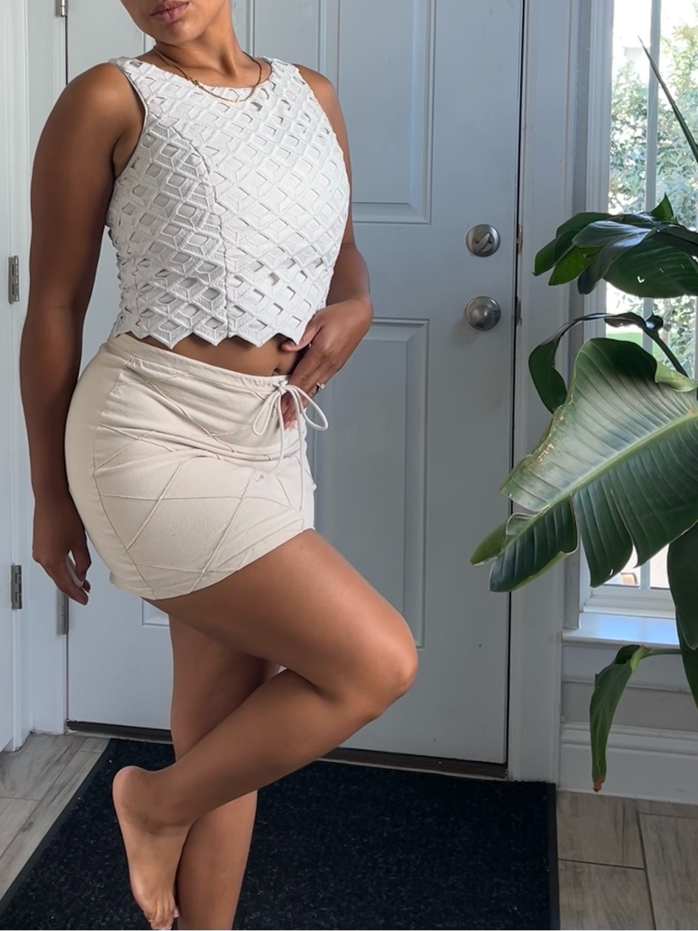 Tracy Evans Cream Drawstring Mini Skirt